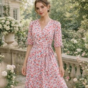Tommy Hilfiger Coral and White Floral Midi Dress